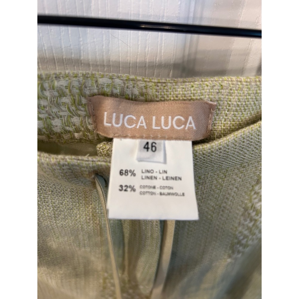 Luca Luca Pants Green Linen Cotton Wide Leg Basketweave Drawstring Trousers 46 - Picture 3 of 7